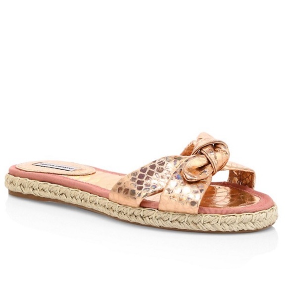 Tabitha Simmons Shoes - Tabitha Simmons Heli Metallic Snakeskin-Embossed Leather Espadrille Slides 41